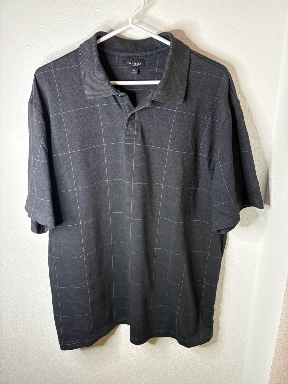 Van Heusen Men's Navy Windowpane Polo Shirt - XL